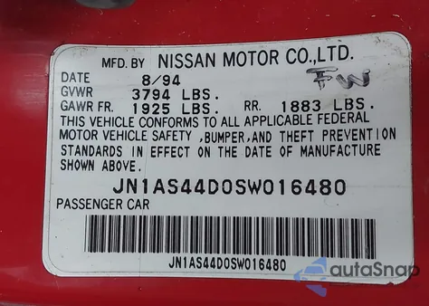 1995 Nissan 240Sx Se from USA, damaged, VIN JN1AS44D0SW016480